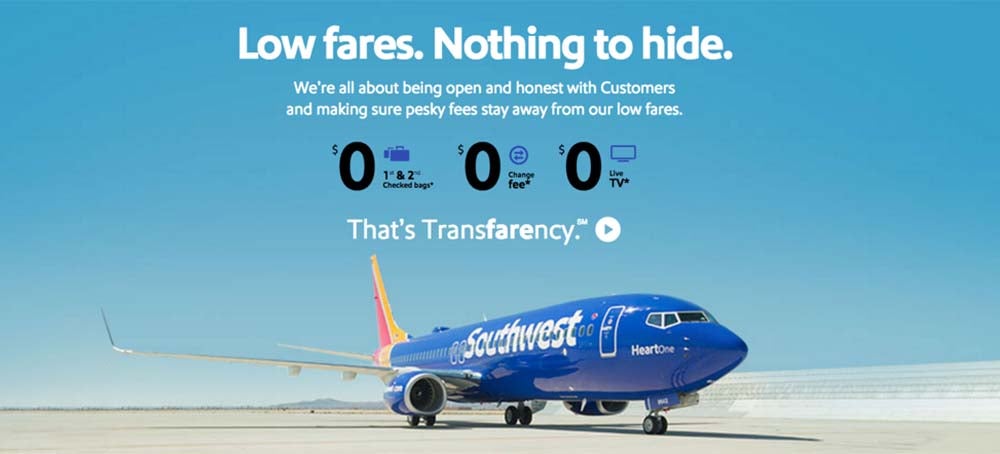 Southwest Airlines "that's transfarency" ad