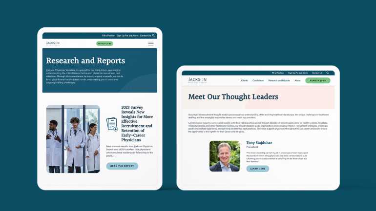 Jackson Physician Search Website Interior Pages